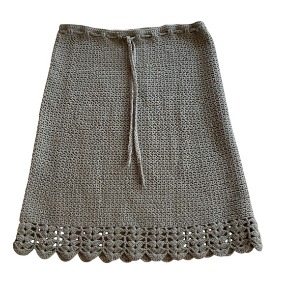 Dkny Dresses & Skirts - DKNY Crochet Skirt Womens M Gray Lambswool Scalloped Hem Drawstring Mini Skirt